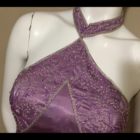 Gorgeous Designer Purple Beaded Embroidered Open Back Any Occasion Gown - Picture 9 of 11